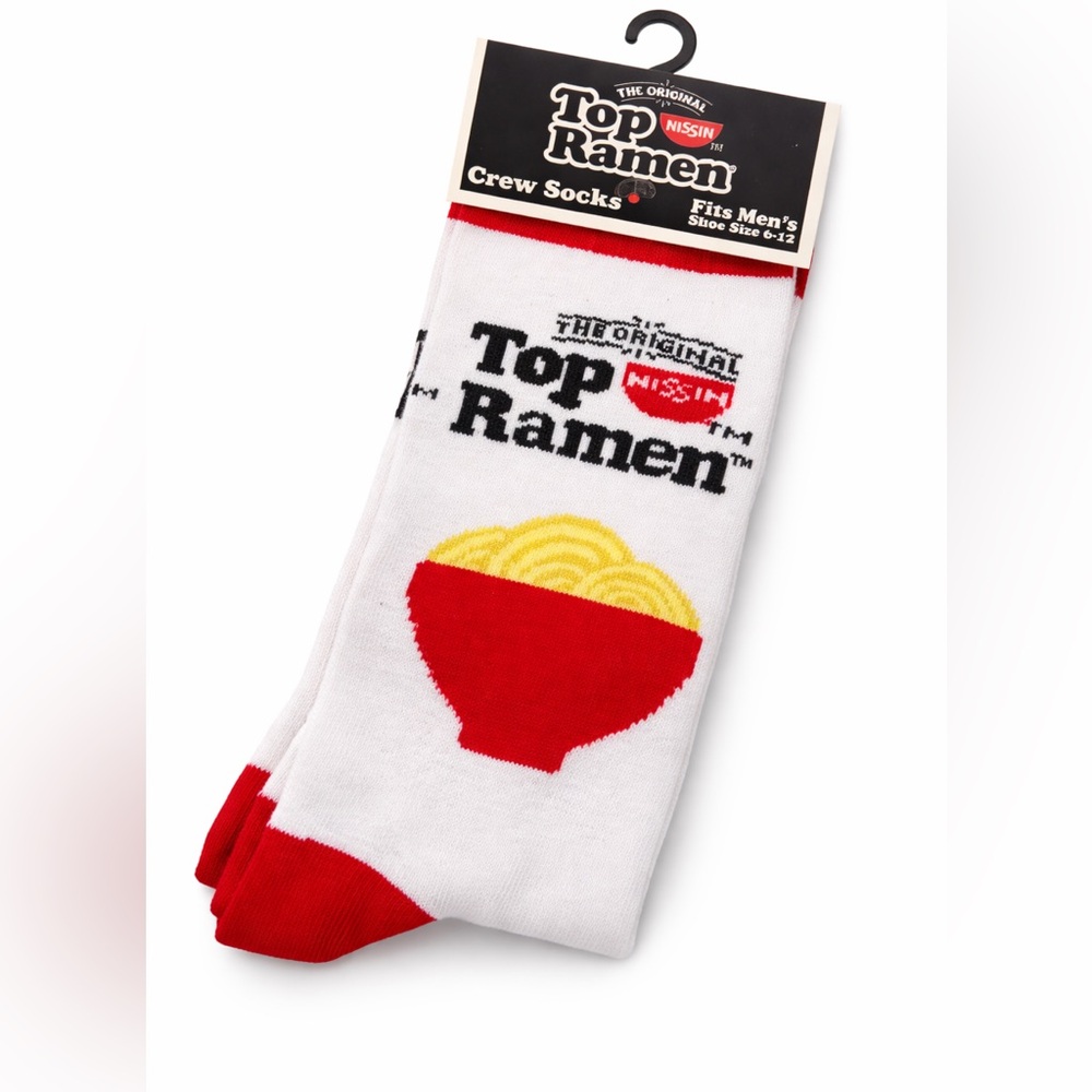 Nissin Top Ramen Crew Socks White‎ Red Graphic Men’s Size 6–12 New